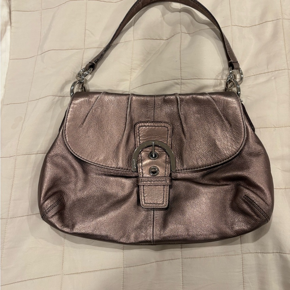 Coach Metallic Bronze Shoulder Bag with Buckle